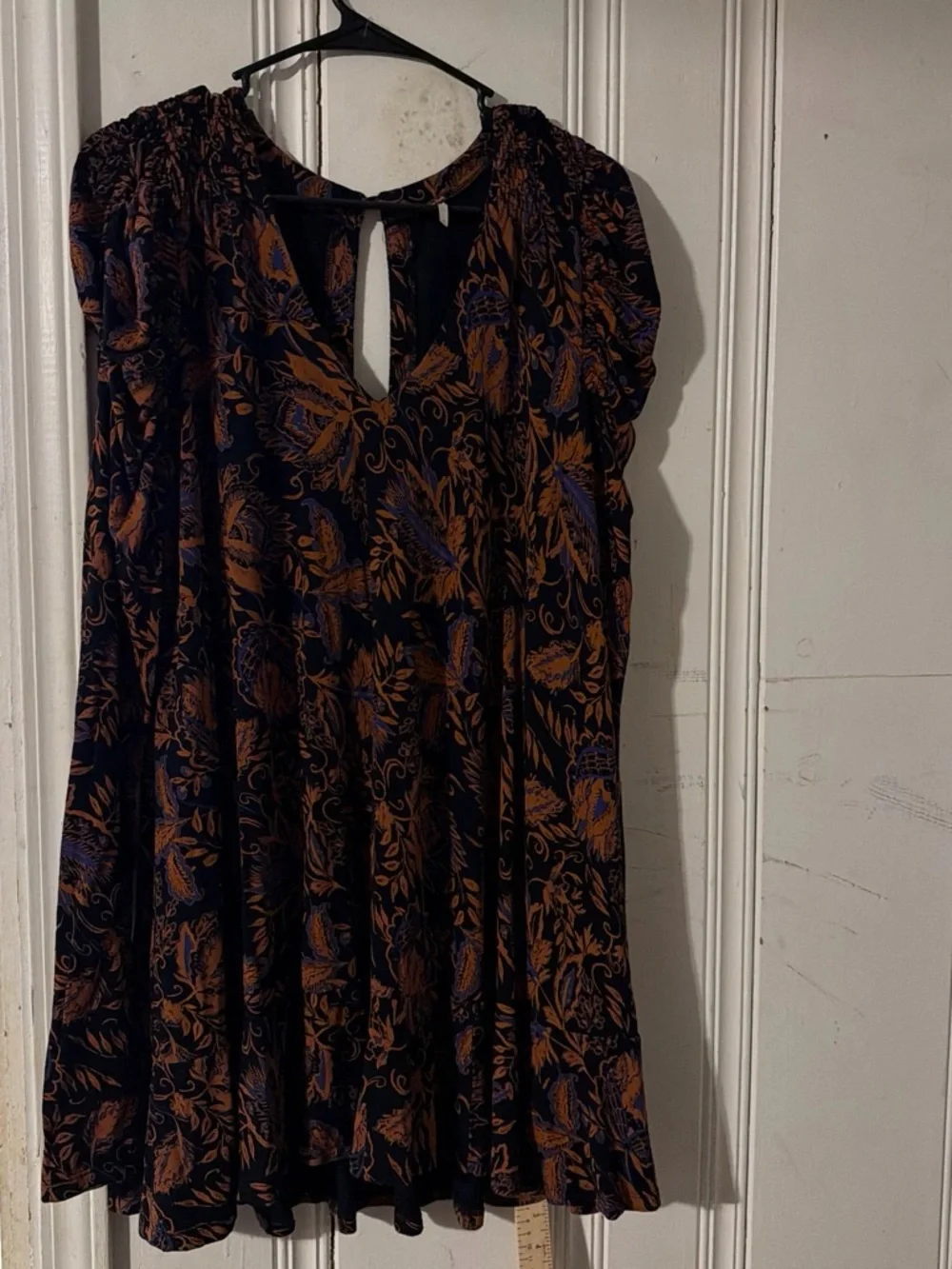 Free People Black Mini Dress with Rust and Purple Floral Print